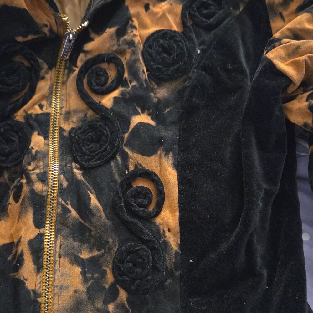 Special Sky Tie-Dye Rosette Zip Women's Short Blazer Ducktail Shoulder Pads - Picture 7 of 8